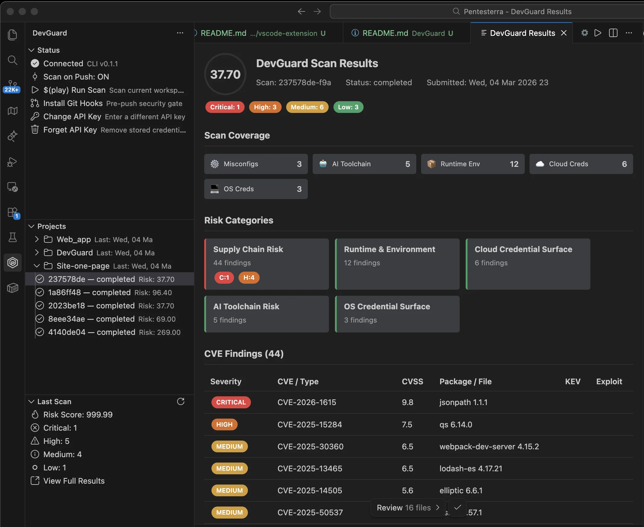 DevGuard IDE - full scan results